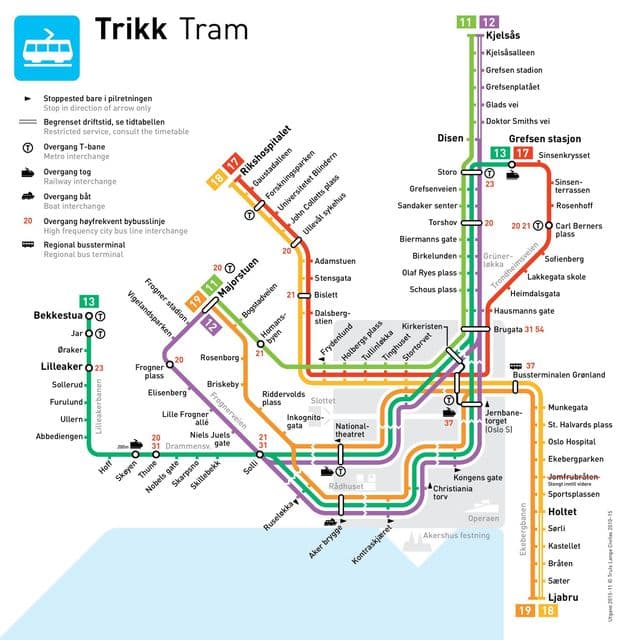 Mappa delle stazioni del tram di Oslo