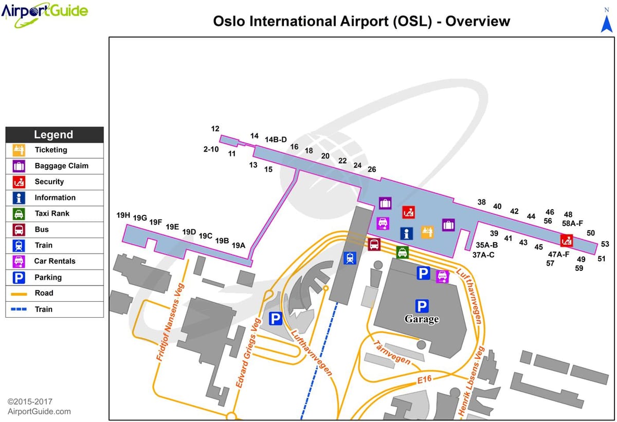 Mappa del terminal dell'aeroporto di Oslo