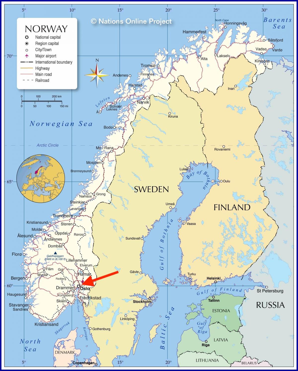 Oslo sulla mappa della Norvegia