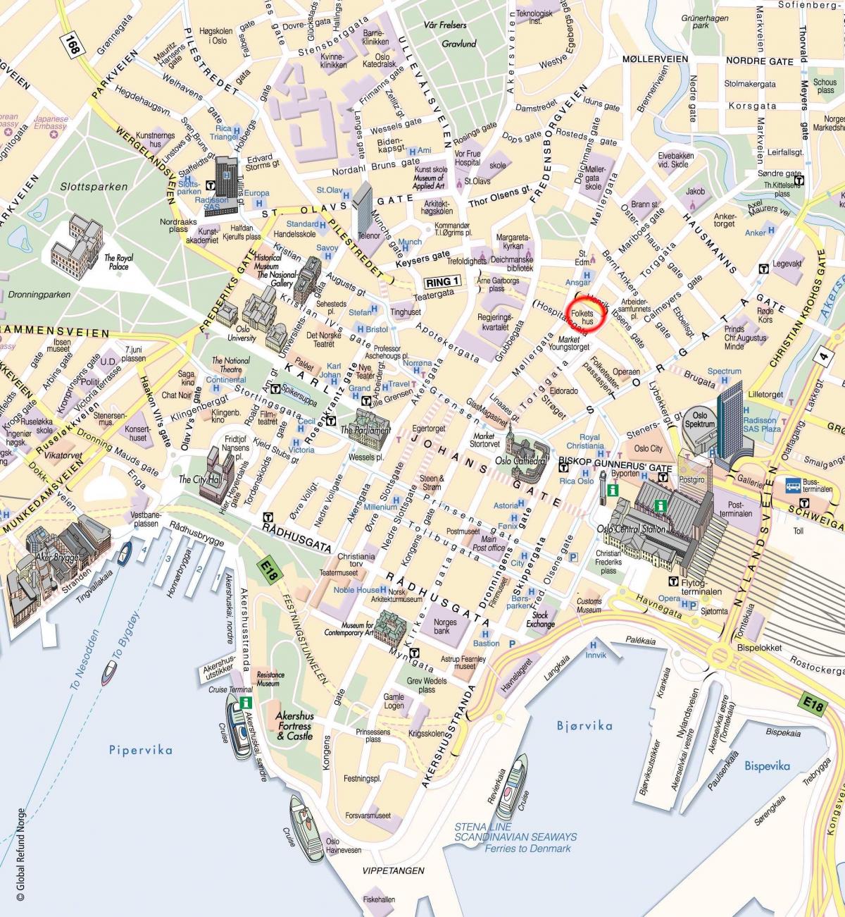 Mappa dei tour a piedi di Oslo